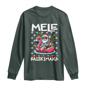 Mele Kalikimaka Hawaiian Christmas Santa Long Sleeve Shirt Palm Tree Beach Tropical Hawaii Xmas TS10 Dark Forest Green Print Your Wear