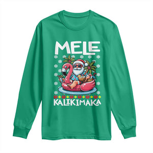 Mele Kalikimaka Hawaiian Christmas Santa Long Sleeve Shirt Palm Tree Beach Tropical Hawaii Xmas TS10 Irish Green Print Your Wear