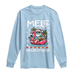 Mele Kalikimaka Hawaiian Christmas Santa Long Sleeve Shirt Palm Tree Beach Tropical Hawaii Xmas TS10 Light Blue Print Your Wear