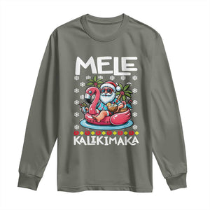 Mele Kalikimaka Hawaiian Christmas Santa Long Sleeve Shirt Palm Tree Beach Tropical Hawaii Xmas TS10 Military Green Print Your Wear