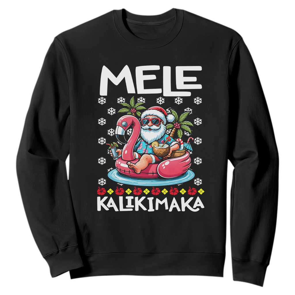 Mele Kalikimaka Hawaiian Christmas Santa Sweatshirt Palm Tree Beach Tropical Hawaii Xmas TS10 Black Print Your Wear