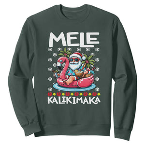 Mele Kalikimaka Hawaiian Christmas Santa Sweatshirt Palm Tree Beach Tropical Hawaii Xmas TS10 Dark Forest Green Print Your Wear