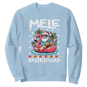 Mele Kalikimaka Hawaiian Christmas Santa Sweatshirt Palm Tree Beach Tropical Hawaii Xmas TS10 Light Blue Print Your Wear