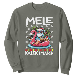 Mele Kalikimaka Hawaiian Christmas Santa Sweatshirt Palm Tree Beach Tropical Hawaii Xmas TS10 Military Green Print Your Wear