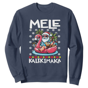 Mele Kalikimaka Hawaiian Christmas Santa Sweatshirt Palm Tree Beach Tropical Hawaii Xmas TS10 Navy Print Your Wear