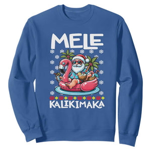 Mele Kalikimaka Hawaiian Christmas Santa Sweatshirt Palm Tree Beach Tropical Hawaii Xmas TS10 Royal Blue Print Your Wear