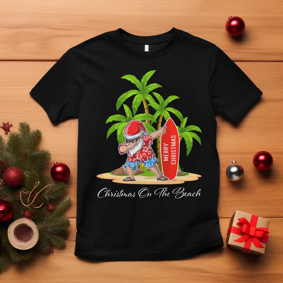 Hawaiian Christmas Santa T Shirt Christmas On The Beach Vacation TS10 Black Print Your Wear