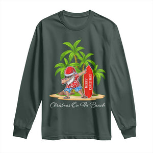 Hawaiian Christmas Santa Long Sleeve Shirt Christmas On The Beach Vacation TS10 Dark Forest Green Print Your Wear