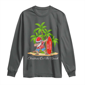 Hawaiian Christmas Santa Long Sleeve Shirt Christmas On The Beach Vacation TS10 Dark Heather Print Your Wear