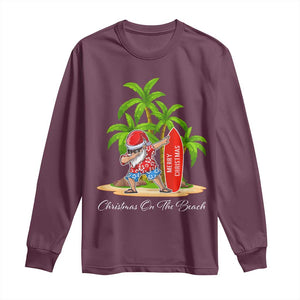 Hawaiian Christmas Santa Long Sleeve Shirt Christmas On The Beach Vacation TS10 Maroon Print Your Wear