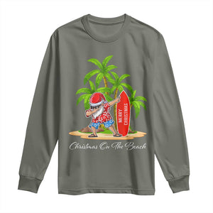 Hawaiian Christmas Santa Long Sleeve Shirt Christmas On The Beach Vacation TS10 Military Green Print Your Wear