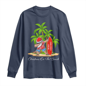 Hawaiian Christmas Santa Long Sleeve Shirt Christmas On The Beach Vacation TS10 Navy Print Your Wear