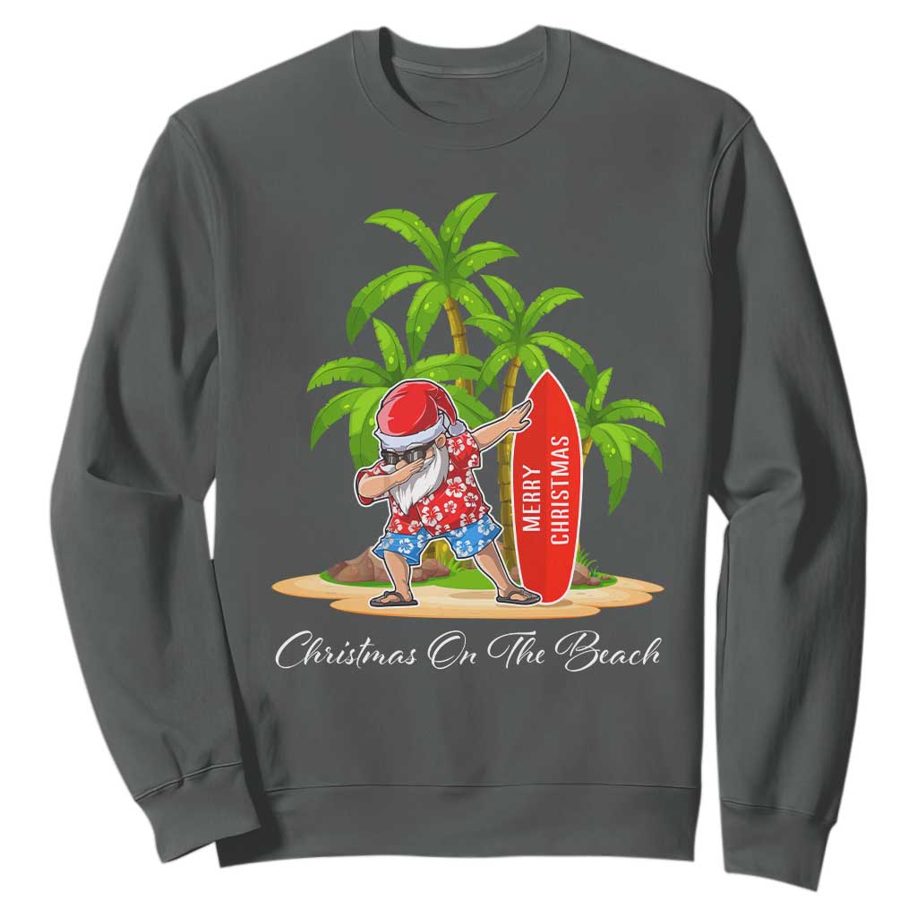 Hawaiian Christmas Santa Sweatshirt Christmas On The Beach Vacation TS10 Dark Heather Print Your Wear