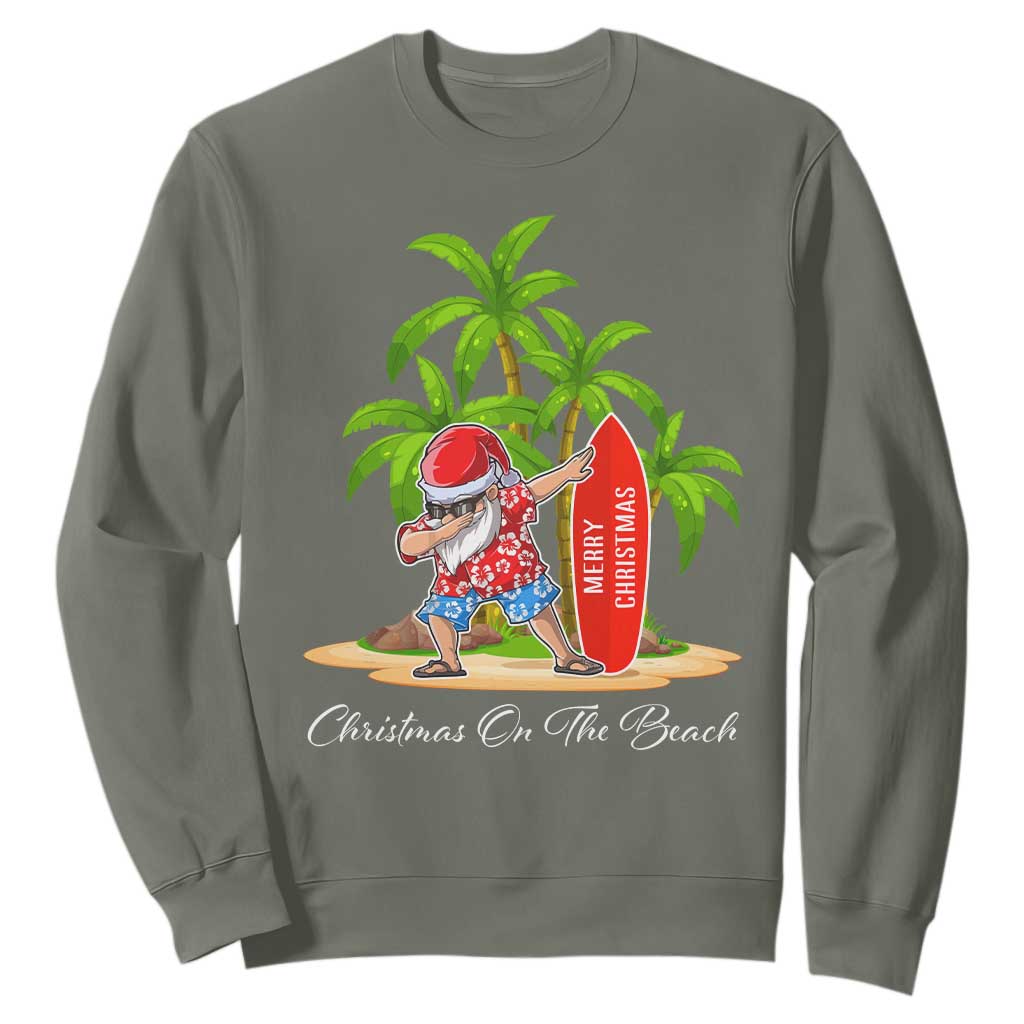 Hawaiian Christmas Santa Sweatshirt Christmas On The Beach Vacation TS10 Military Green Print Your Wear