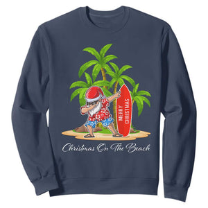 Hawaiian Christmas Santa Sweatshirt Christmas On The Beach Vacation TS10 Navy Print Your Wear