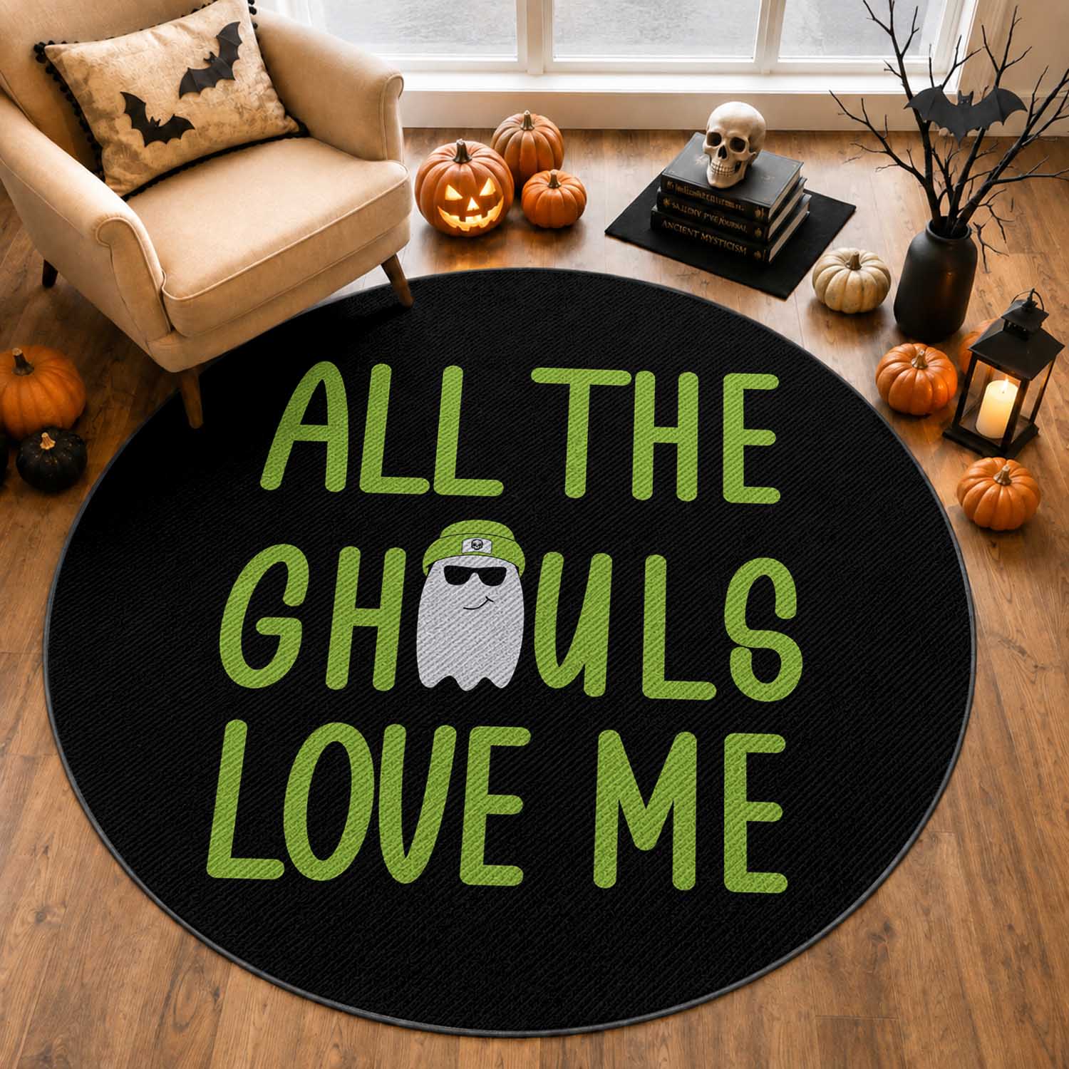 Halloween Boo Ghost Cute Costume Round Rug Funny All The Ghouls Love Me Shirt Boys Toddler Girls Kids Youth