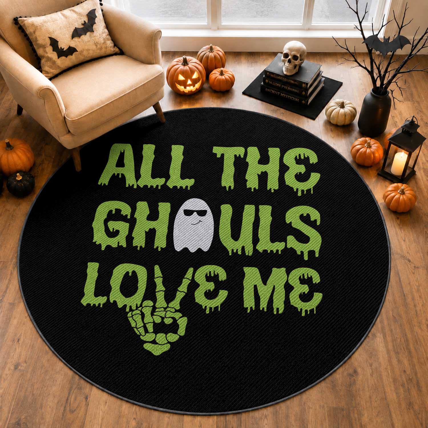 Halloween Skeleton Boo Ghost Cute Costume Round Rug Funny All The Ghouls Love Me Shirt Boys Toddler Girls Kids Youth