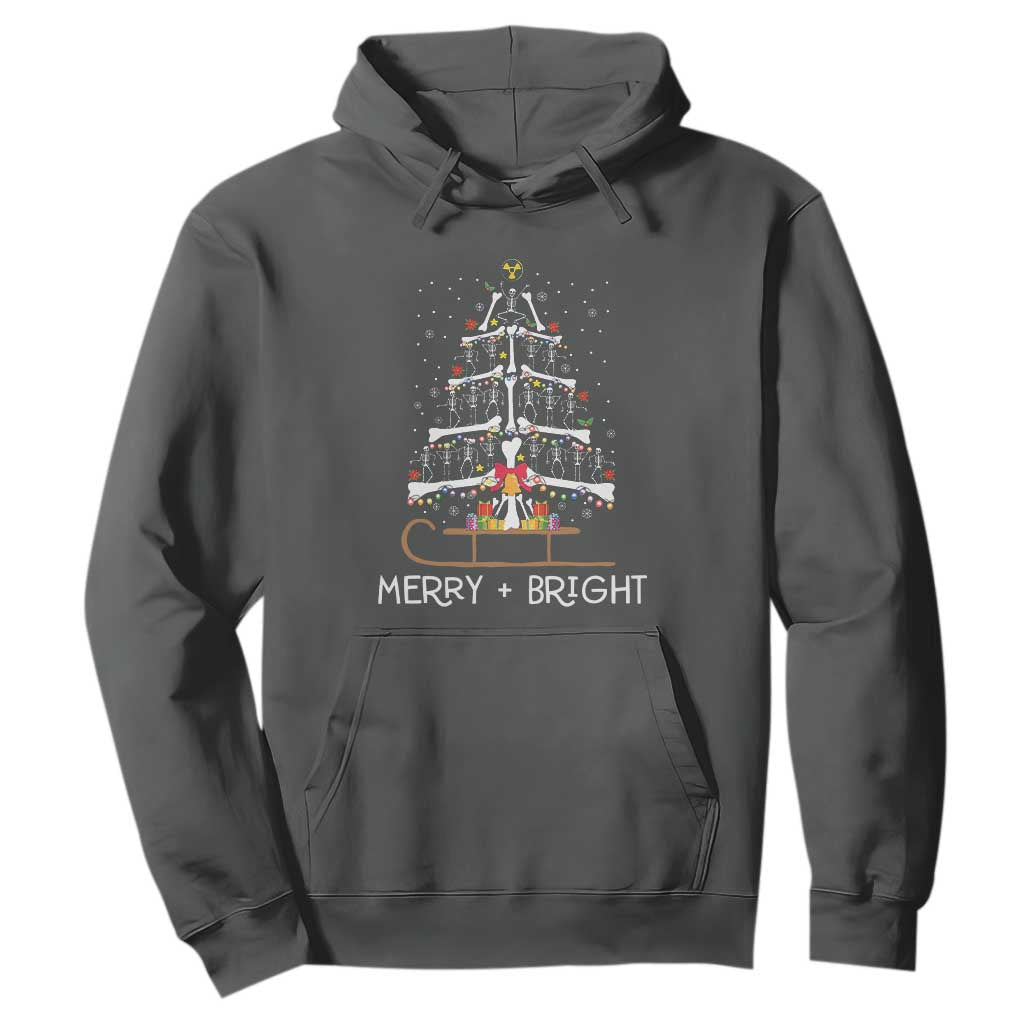 Christmas Radiology Hoodie Merry and Bright Dancing Skeleton Xmas Tree Rad Tech Gift TS10 Dark Heather Print Your Wear