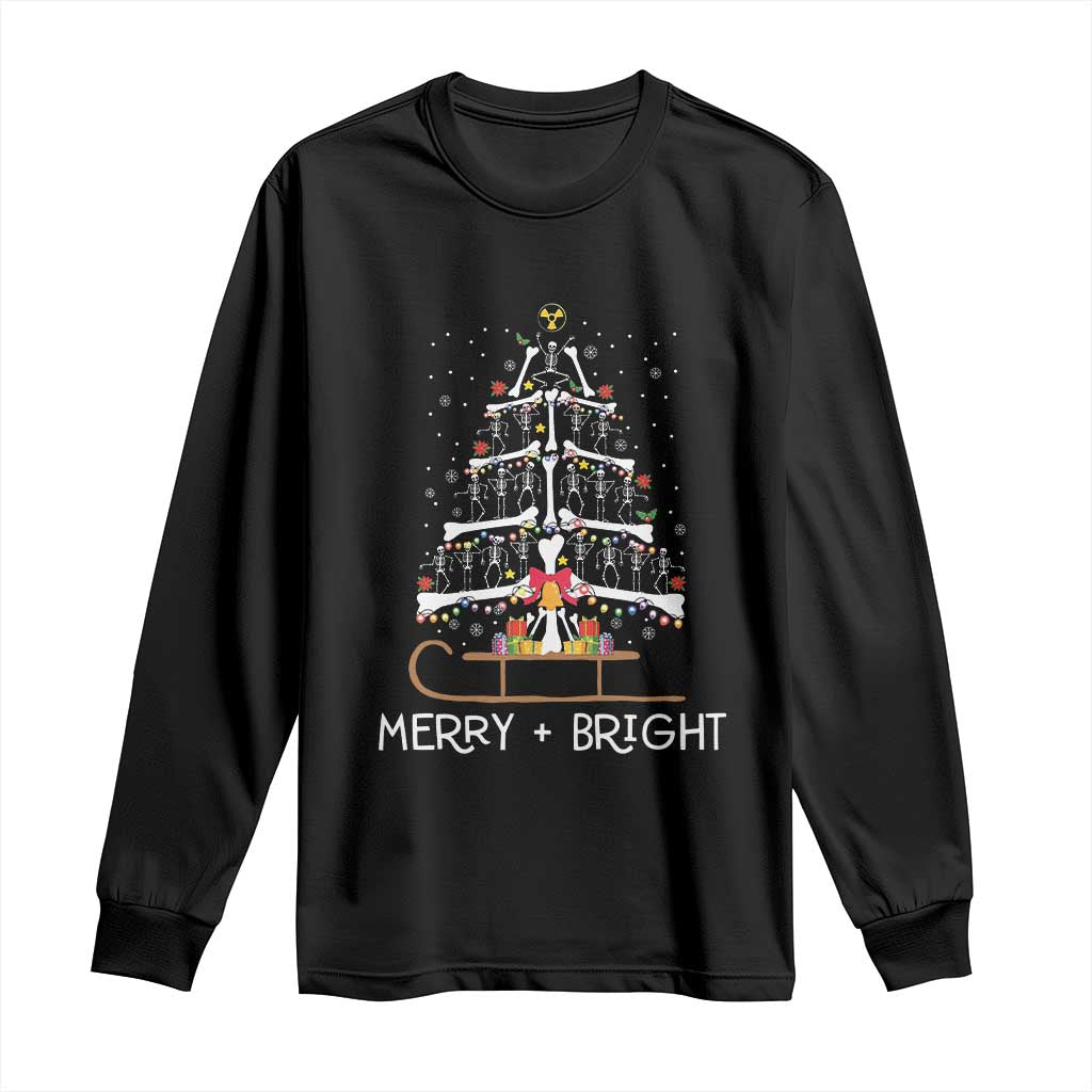 Christmas Radiology Long Sleeve Shirt Merry and Bright Dancing Skeleton Xmas Tree Rad Tech Gift TS10 Black Print Your Wear