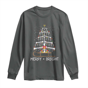 Christmas Radiology Long Sleeve Shirt Merry and Bright Dancing Skeleton Xmas Tree Rad Tech Gift TS10 Dark Heather Print Your Wear