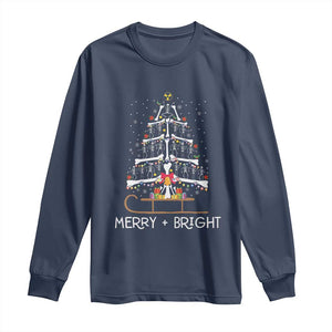 Christmas Radiology Long Sleeve Shirt Merry and Bright Dancing Skeleton Xmas Tree Rad Tech Gift TS10 Navy Print Your Wear