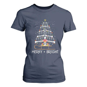 Christmas Radiology T Shirt For Women Merry and Bright Dancing Skeleton Xmas Tree Rad Tech Gift TS10 Navy Print Your Wear