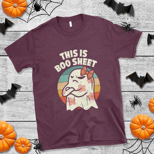 Retro Halloween Costume Women T Shirt This Is Boo Sheet Cute Spooky Ghost TS10 Maroon Print Your Wear