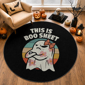 Retro Halloween Costume Women Round Rug This Is Boo Sheet Cute Spooky Ghost