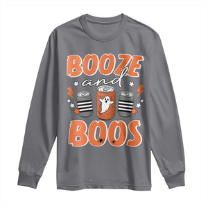 Retro Halloween Booze And Boos Long Sleeve Shirt Boo Sheet Ghost Spooky Season TS10 Charcoal Print Your Wear