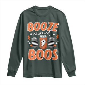 Retro Halloween Booze And Boos Long Sleeve Shirt Boo Sheet Ghost Spooky Season TS10 Dark Forest Green Print Your Wear