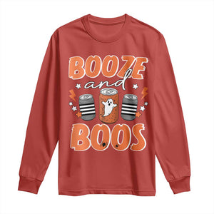 Retro Halloween Booze And Boos Long Sleeve Shirt Boo Sheet Ghost Spooky Season TS10 Red Print Your Wear