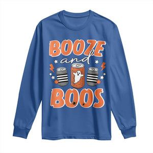 Retro Halloween Booze And Boos Long Sleeve Shirt Boo Sheet Ghost Spooky Season TS10 Royal Blue Print Your Wear