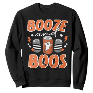 Retro Halloween Booze And Boos Sweatshirt Boo Sheet Ghost Spooky Season TS10 Black Print Your Wear