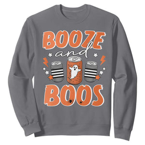 Retro Halloween Booze And Boos Sweatshirt Boo Sheet Ghost Spooky Season TS10 Charcoal Print Your Wear