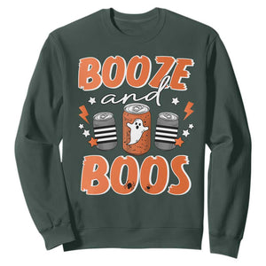 Retro Halloween Booze And Boos Sweatshirt Boo Sheet Ghost Spooky Season TS10 Dark Forest Green Print Your Wear