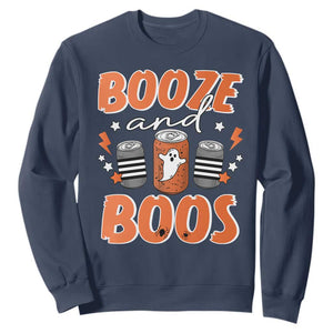 Retro Halloween Booze And Boos Sweatshirt Boo Sheet Ghost Spooky Season TS10 Navy Print Your Wear