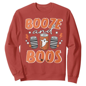 Retro Halloween Booze And Boos Sweatshirt Boo Sheet Ghost Spooky Season TS10 Red Print Your Wear