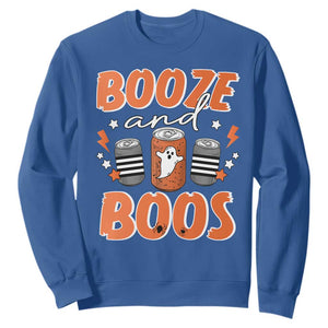 Retro Halloween Booze And Boos Sweatshirt Boo Sheet Ghost Spooky Season TS10 Royal Blue Print Your Wear