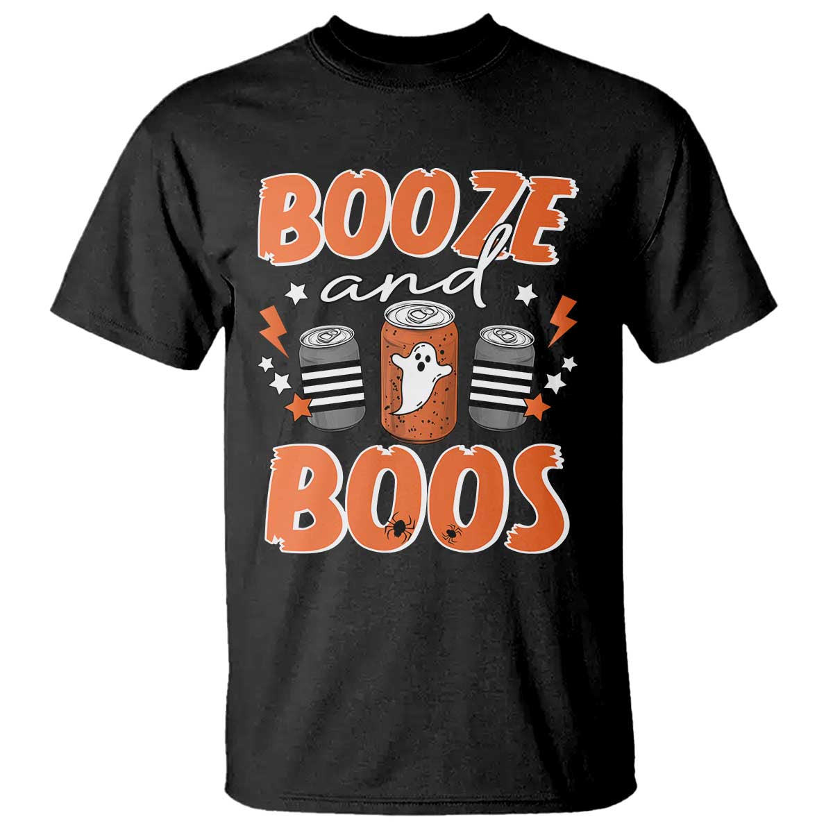 Retro Halloween Booze And Boos T Shirt Boo Sheet Ghost Spooky Season TS10 Black Print Your Wear