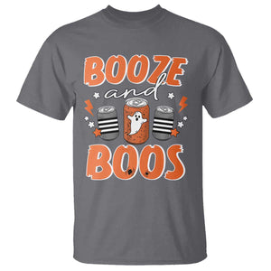 Retro Halloween Booze And Boos T Shirt Boo Sheet Ghost Spooky Season TS10 Charcoal Print Your Wear