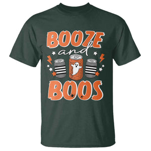 Retro Halloween Booze And Boos T Shirt Boo Sheet Ghost Spooky Season TS10 Dark Forest Green Print Your Wear