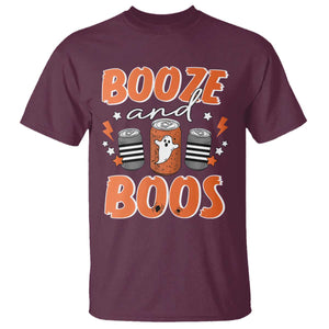 Retro Halloween Booze And Boos T Shirt Boo Sheet Ghost Spooky Season TS10 Maroon Print Your Wear