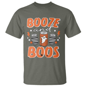 Retro Halloween Booze And Boos T Shirt Boo Sheet Ghost Spooky Season TS10 Military Green Print Your Wear