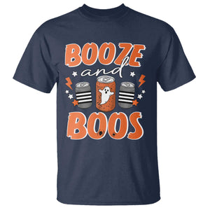 Retro Halloween Booze And Boos T Shirt Boo Sheet Ghost Spooky Season TS10 Navy Print Your Wear