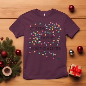 Funny Christmas T Shirt It's Fine I'm Fine Everything Is Fine Xmas Lights TS10 Maroon Print Your Wear