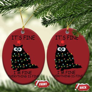 Funny Christmas Cat Christmas Ornament It's Fine I'm Fine Everything Is Fine Meowy Catmas Xmas TS10 Oval Red Print Your Wear