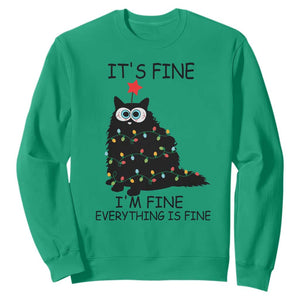 Funny Christmas Cat Sweatshirt It's Fine I'm Fine Everything Is Fine Meowy Catmas Xmas TS10 Irish Green Print Your Wear