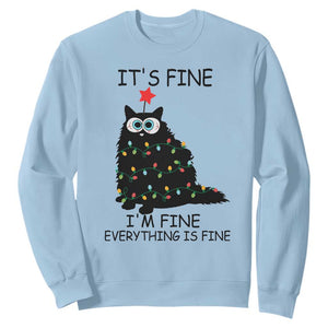 Funny Christmas Cat Sweatshirt It's Fine I'm Fine Everything Is Fine Meowy Catmas Xmas TS10 Light Blue Print Your Wear