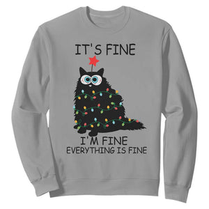 Funny Christmas Cat Sweatshirt It's Fine I'm Fine Everything Is Fine Meowy Catmas Xmas TS10 Sport Gray Print Your Wear