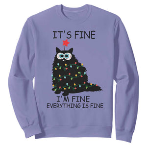 Funny Christmas Cat Sweatshirt It's Fine I'm Fine Everything Is Fine Meowy Catmas Xmas TS10 Violet Print Your Wear